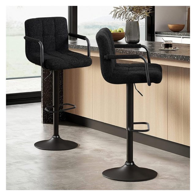 Drevy Adjustable Bar Stools with Armrest, Square Back Fabric Hydraulic