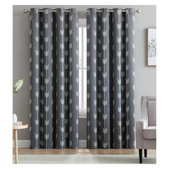 Drevy Arrow Printed Blackout Room Darkening Thermal Grommet Window Curtain Drape Panels for Bedroom - Set of 2 - Grey - 84" inch Long