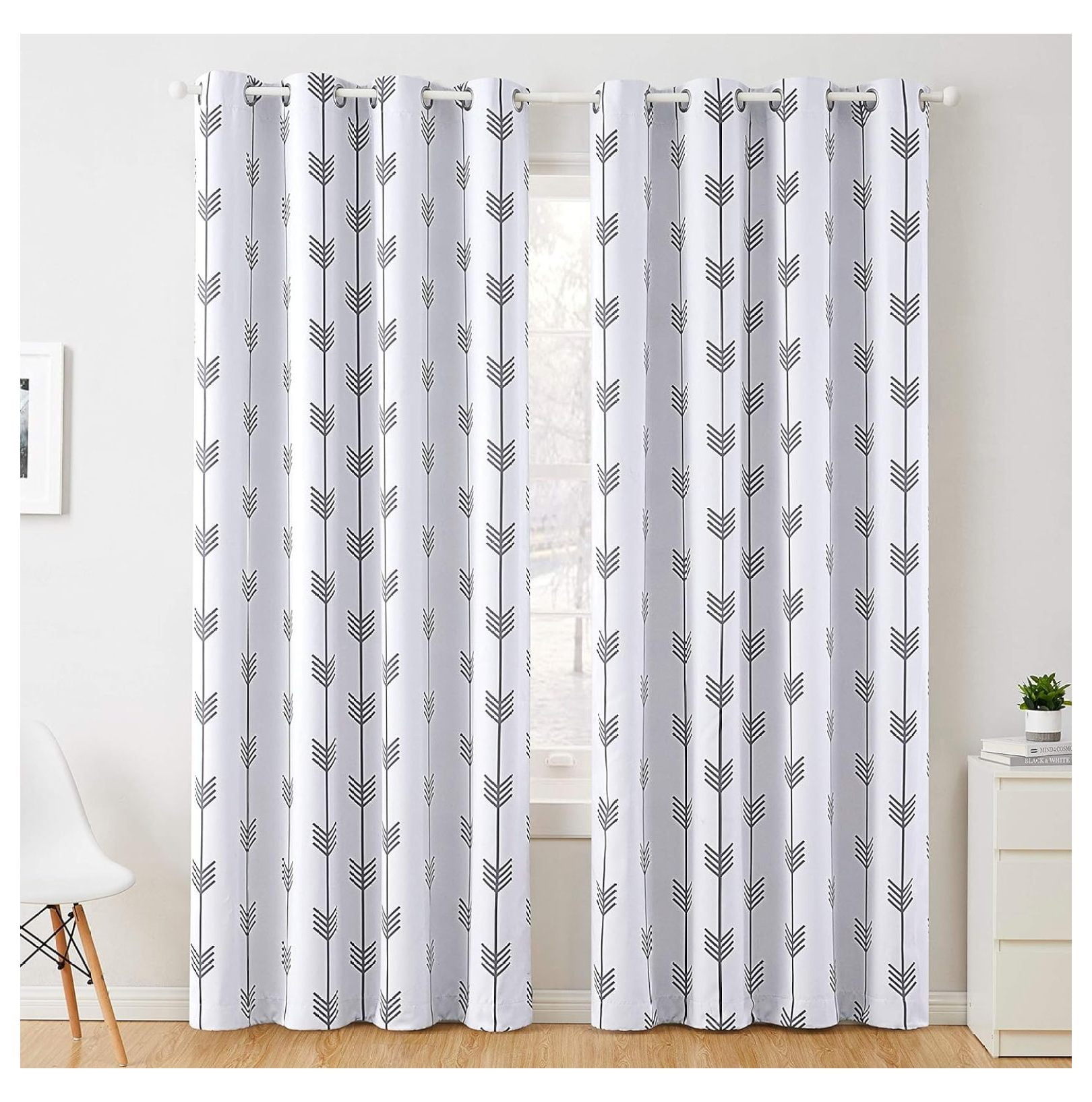 Drevy Arrow Printed Privacy Blackout Energy Efficient Room Darkening Thermal Grommet Window Curtain Drape Panels for Kids Bedroom - Set of 2 - White/Grey - 84" inch Long