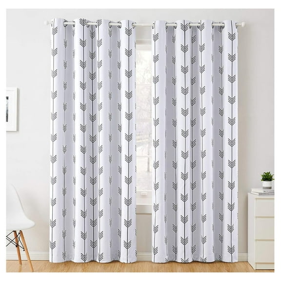 Drevy Arrow Printed Privacy Blackout Energy Efficient Room Darkening Thermal Grommet Window Curtain Drape Panels for Kids Bedroom - Set of 2 - White/Grey - 84" inch Long