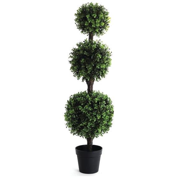 Drevy Artificial Boxwood Topiary Tree - 4' Boxwood Tree - Indoor/Outdoor Topiary Trees - Boxwood Artificial Outdoor Plants - Lifelike Wintergreen Boxwood Plant (1 Pack)