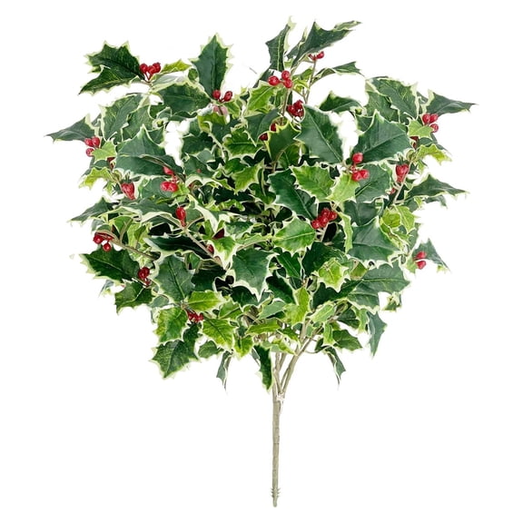 Drevy Artificial Holly Leaves Berries Christmas Bush for Christmas Decorations Home Decor, Fake Plants, Holiday Bush, Indoor Outdoor Floral Arrangement, Christmas Cemetery Flowers, Green