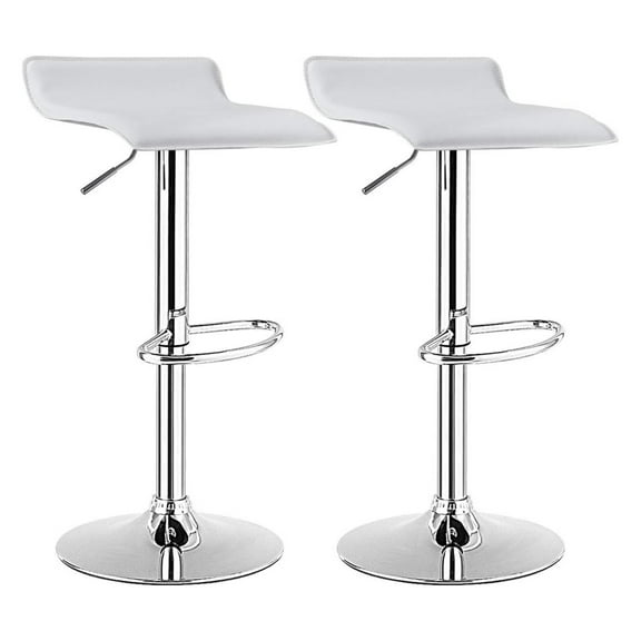 Drevy Bar Stool, Swivel Adjustable Contemporary Stools, Modern Design Chrome Hydraulic PU Leather Backless Barstools (White, Set of 2)
