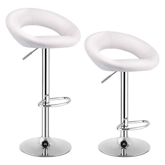 Drevy Bar Stools, Set of 2 Modern Swivel Adjustable Barstool, PU Leather Backless Stools, with Chrome Plated Footrest and Base, for Kitchen, Bistro, Pub, White
