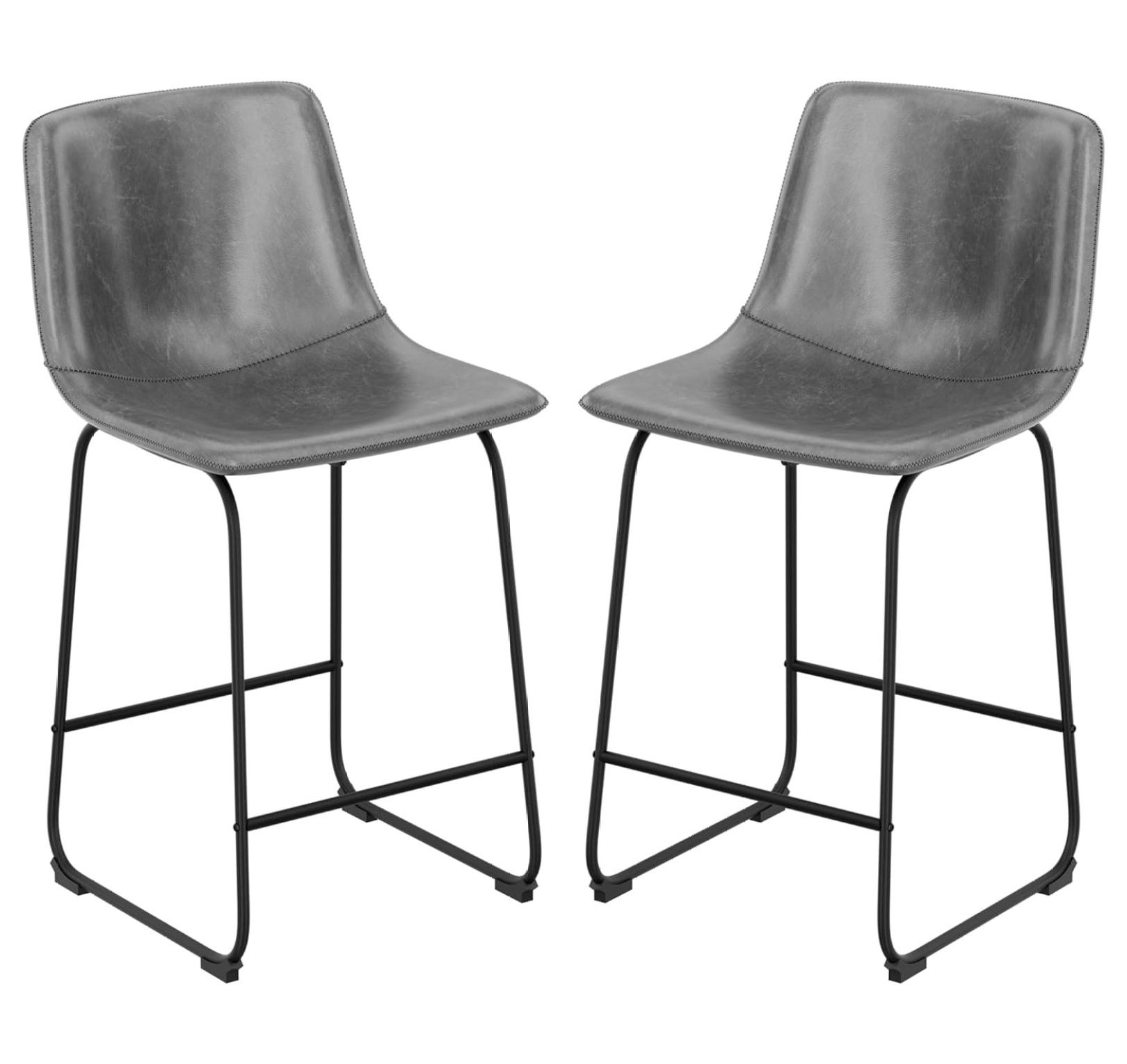 Drevy Bar Stools Set of 2, PU Leather Counter Height Bar Stools, 26