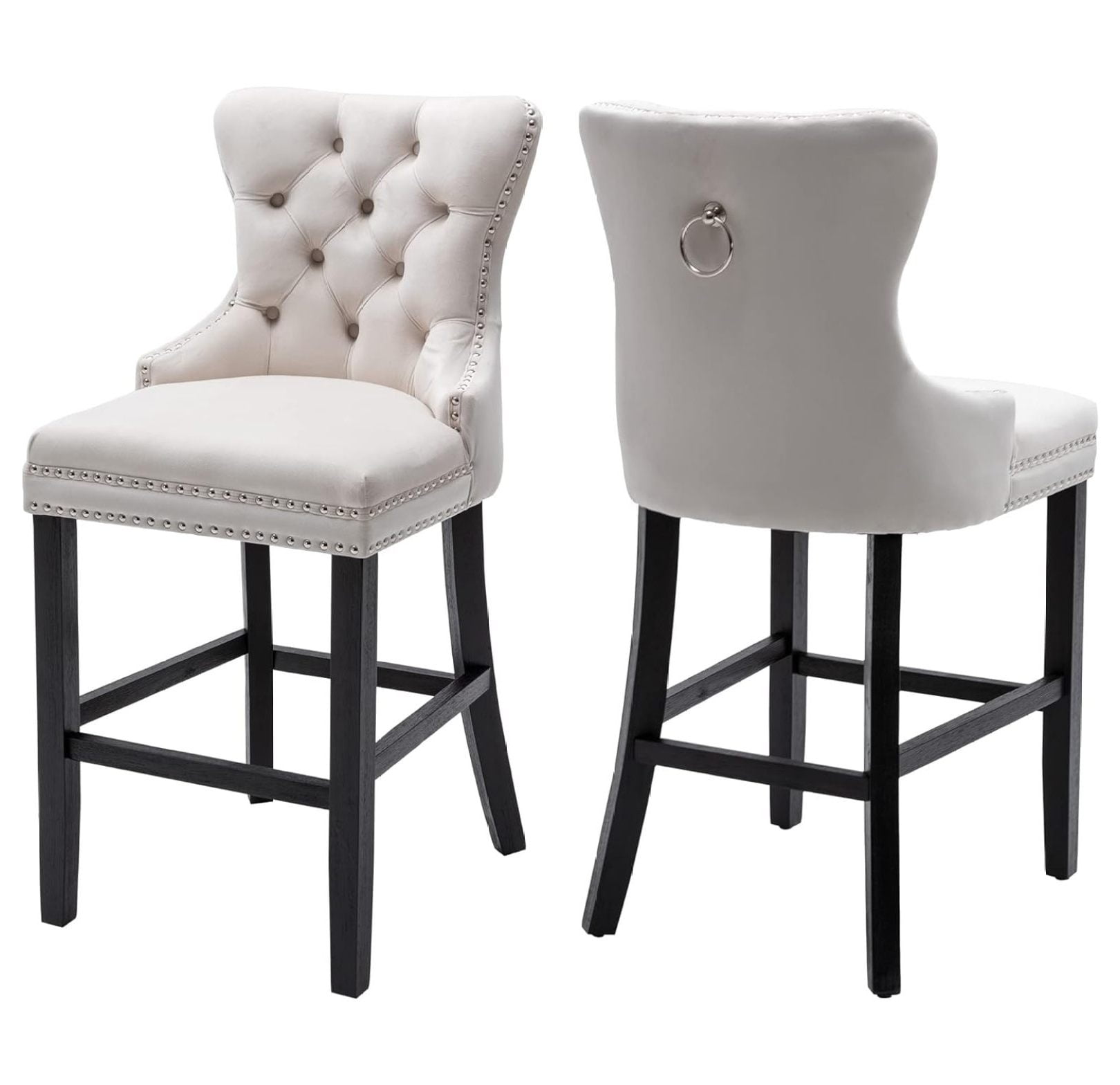 Drevy Bar Stools Set of 2, Velvet 26 Inch Seat Height Counter Height