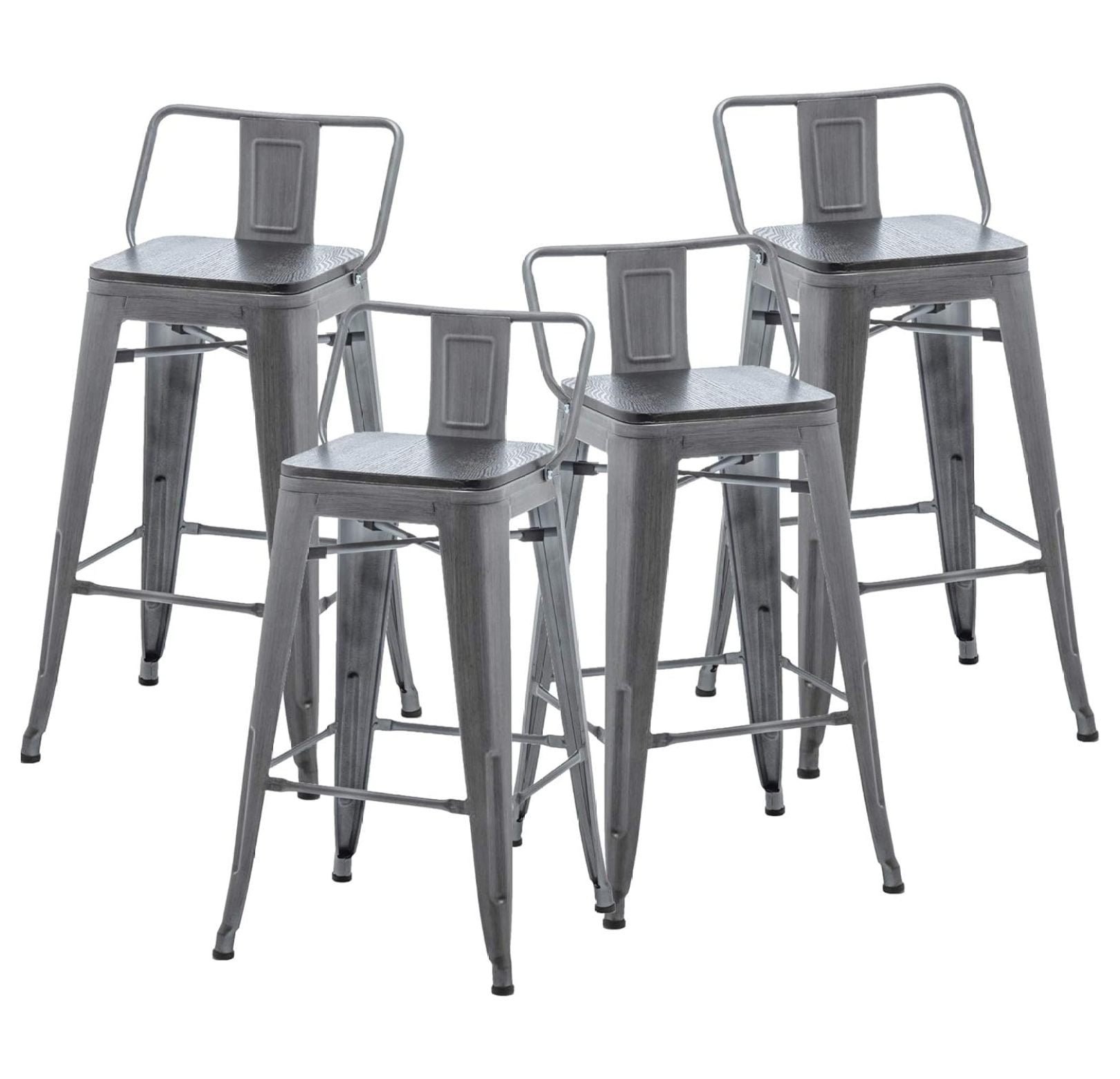 Drevy Bar Stools Set of 4 Brushed Grey Counter Height Stools with Backrests Metal Barstools (24 ...