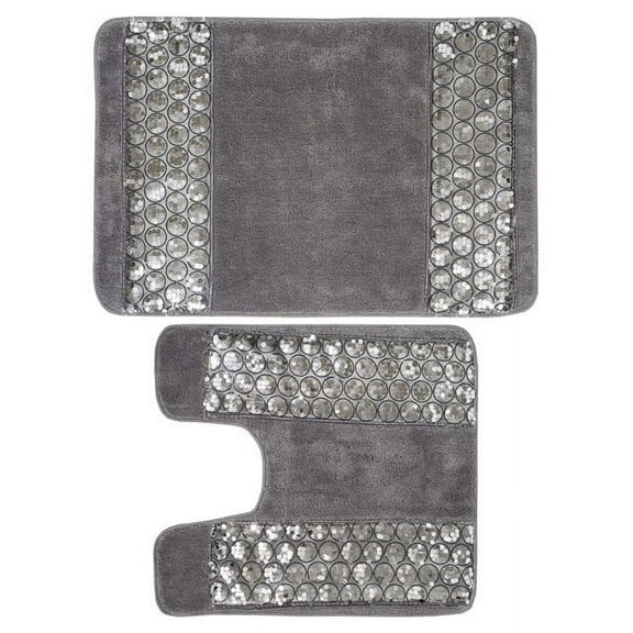 Drevy Bathroom Mat 2 Piece Bath Contour Toilet Rug Set, Sinatra Silver