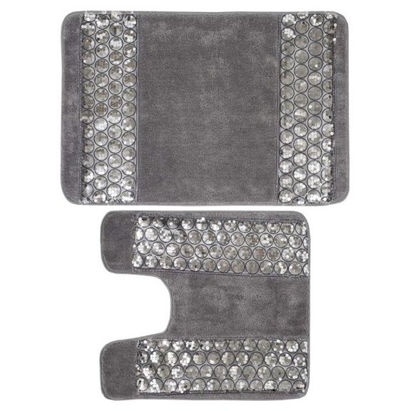 Drevy Bathroom Mat 2 Piece Bath Contour Toilet Rug Set, Sinatra Silver