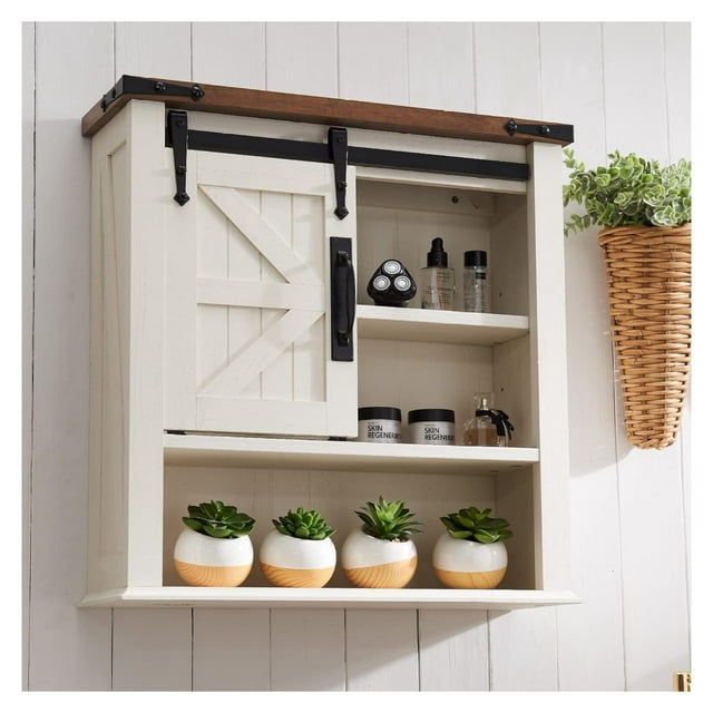 Drevy Bathroom Wall Cabinet, Farmhouse Medicine Cabinet with Sliding Barn Door & Adjustable ...
