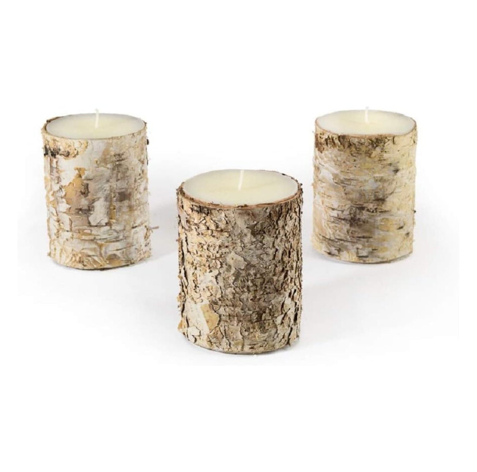 Drevy Birch Candle, Small Size, Set of 3 – Pillar Candle Brings Nature Indoors, Ideal for Weddings, Parties, Events, Restaurants, Home Decor, 3" in Diameter & 4" Tall