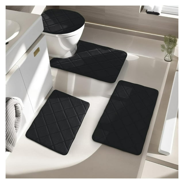 Drevy Black Bathroom Rug Set, Non Slip Memory Foam Bathroom Rugs, Machine Wash Bathroom Mat Set ...