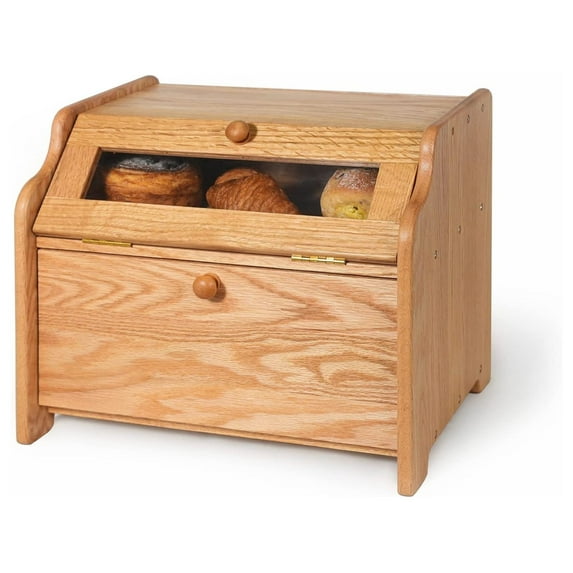 Drevy Bread Box, Solid Wood Oak Bread Box for Kitchen Countertop, Double Layer Bread Container for Bread Storage, Large Capacity Breadbox with Clear Window, Nature