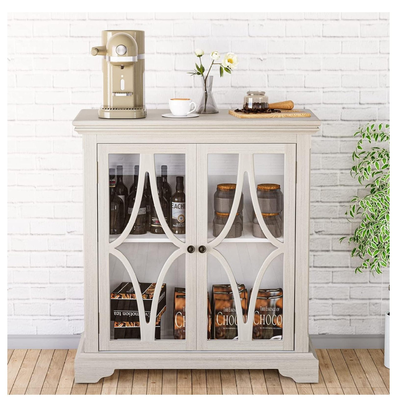 Drevy Buffet Sideboard with Glass Door, Accent Storage