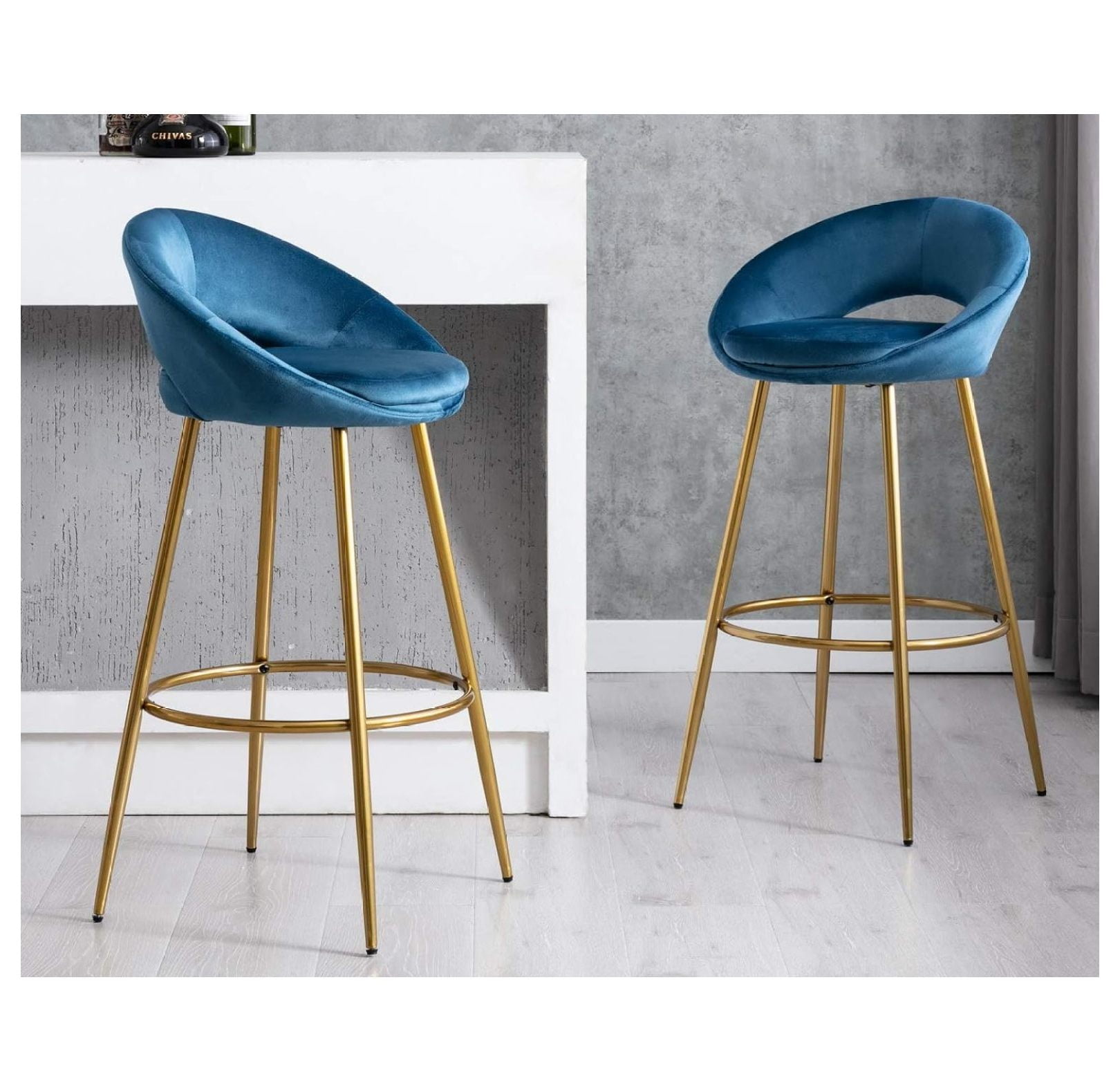 Drevy CIMOTA Blue Velvet Bar Stools Set of 2, Modern Tufted Barstools 30 Inch Bar Height Chairs