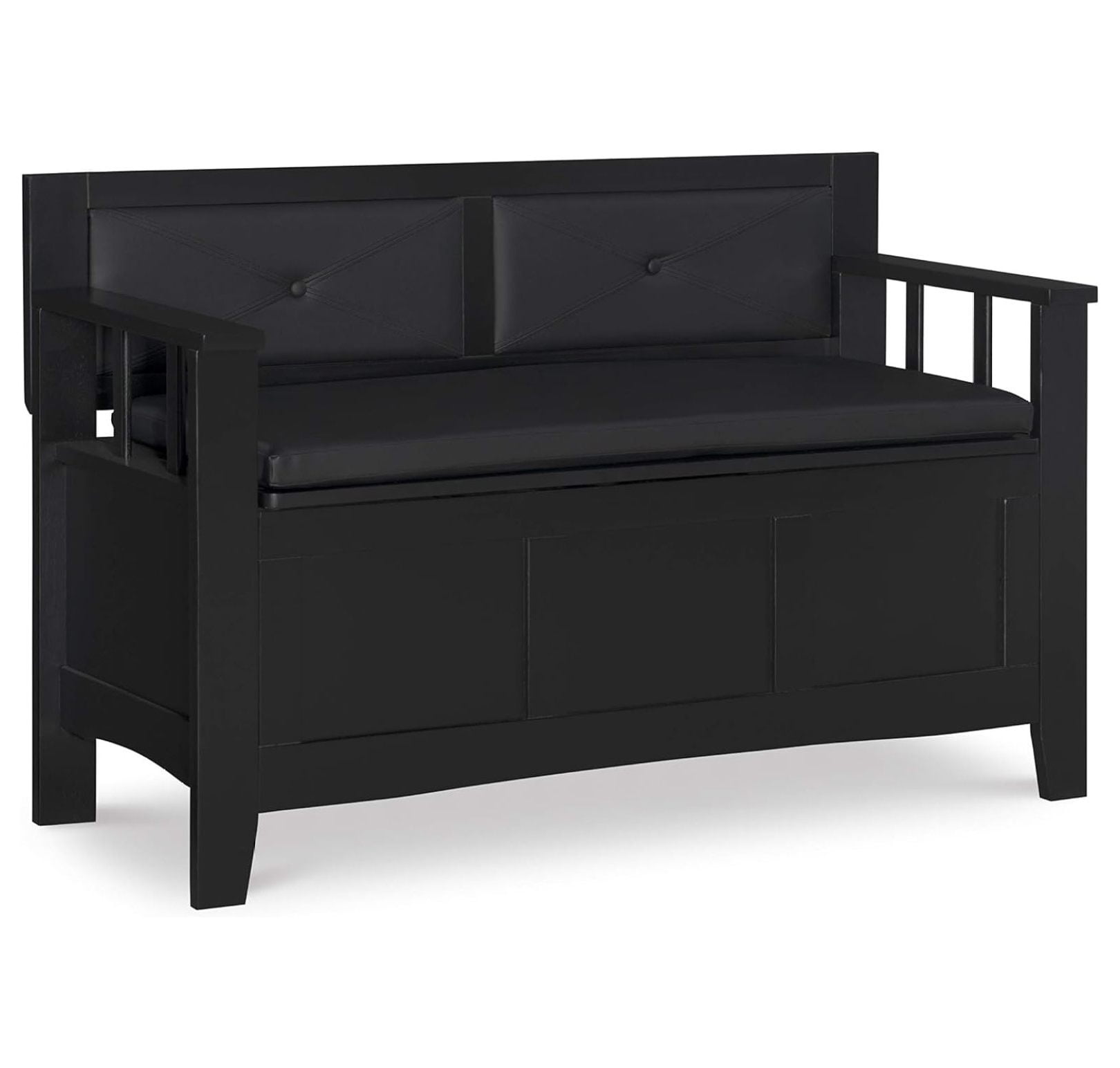Carlton 44.5'' Black Faux Leather & Ash Wood Storage Bench