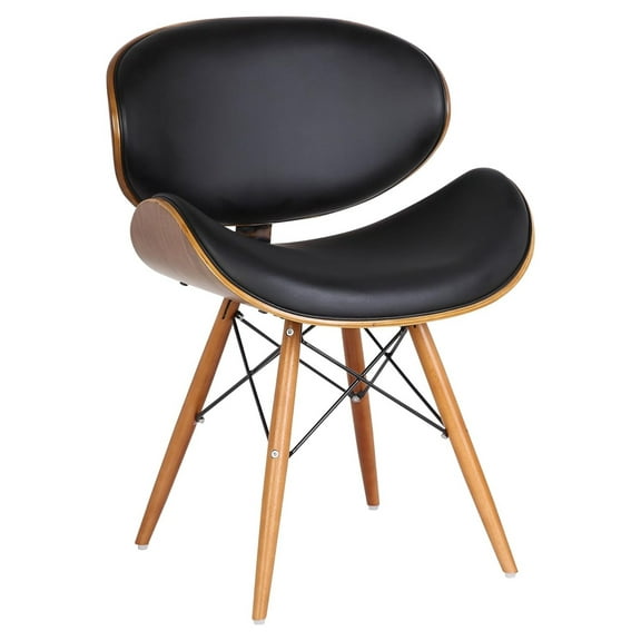 Drevy Cassie Dining Chair in Black Faux Leather and Walnut Wood Finish
