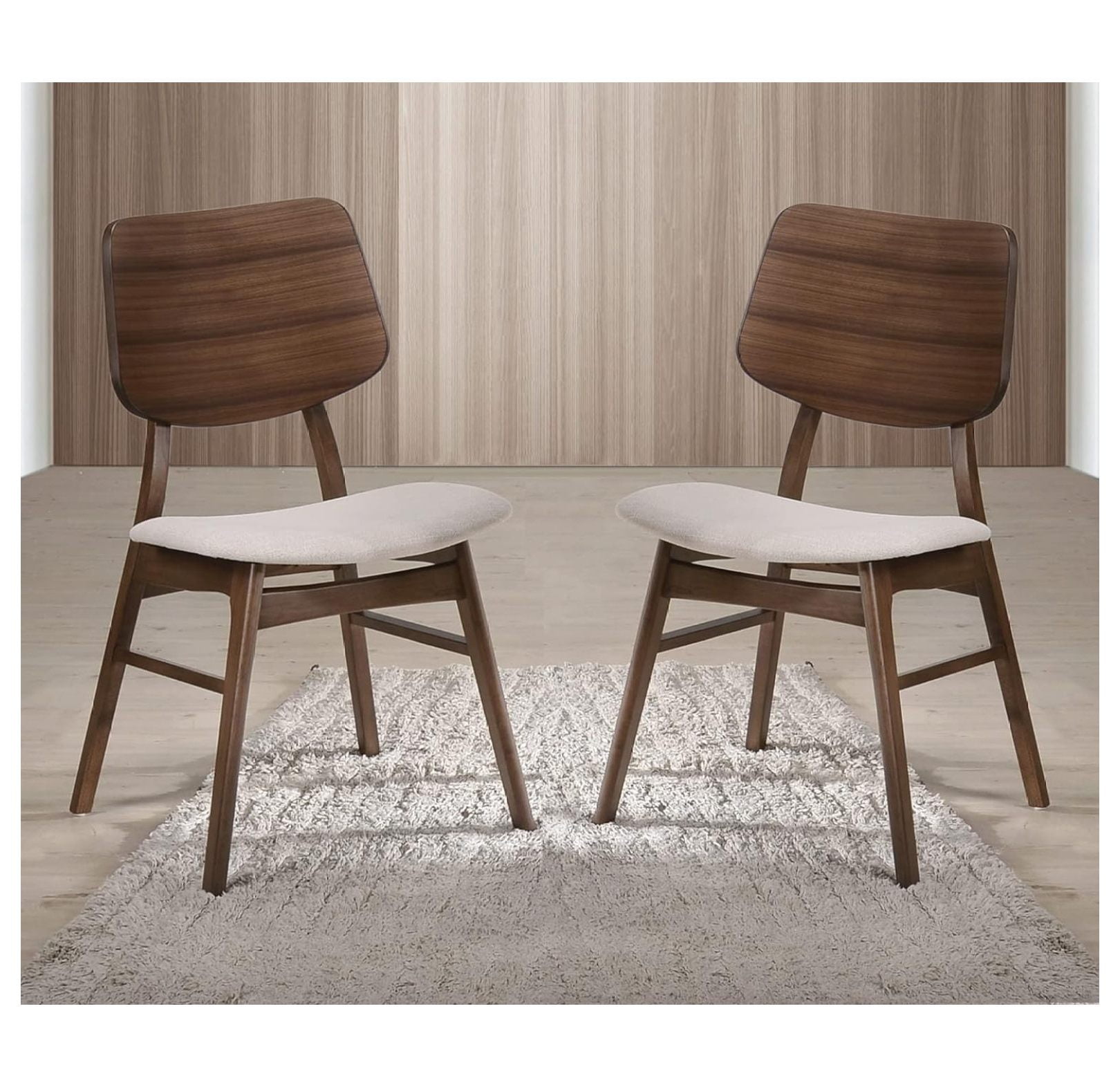 Oscar Walnut and Beige Upholstered Side Chairs, Set of 2