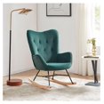 thumbnail image 1 of Drevy Century Modern Rocking Chair, Upholstered Velvet Armchair with Tufted Buttons, Vintage Comfy Glider Chair for Living Room, Bedroom, Nursery - Finnegan (Green), 1 of 6