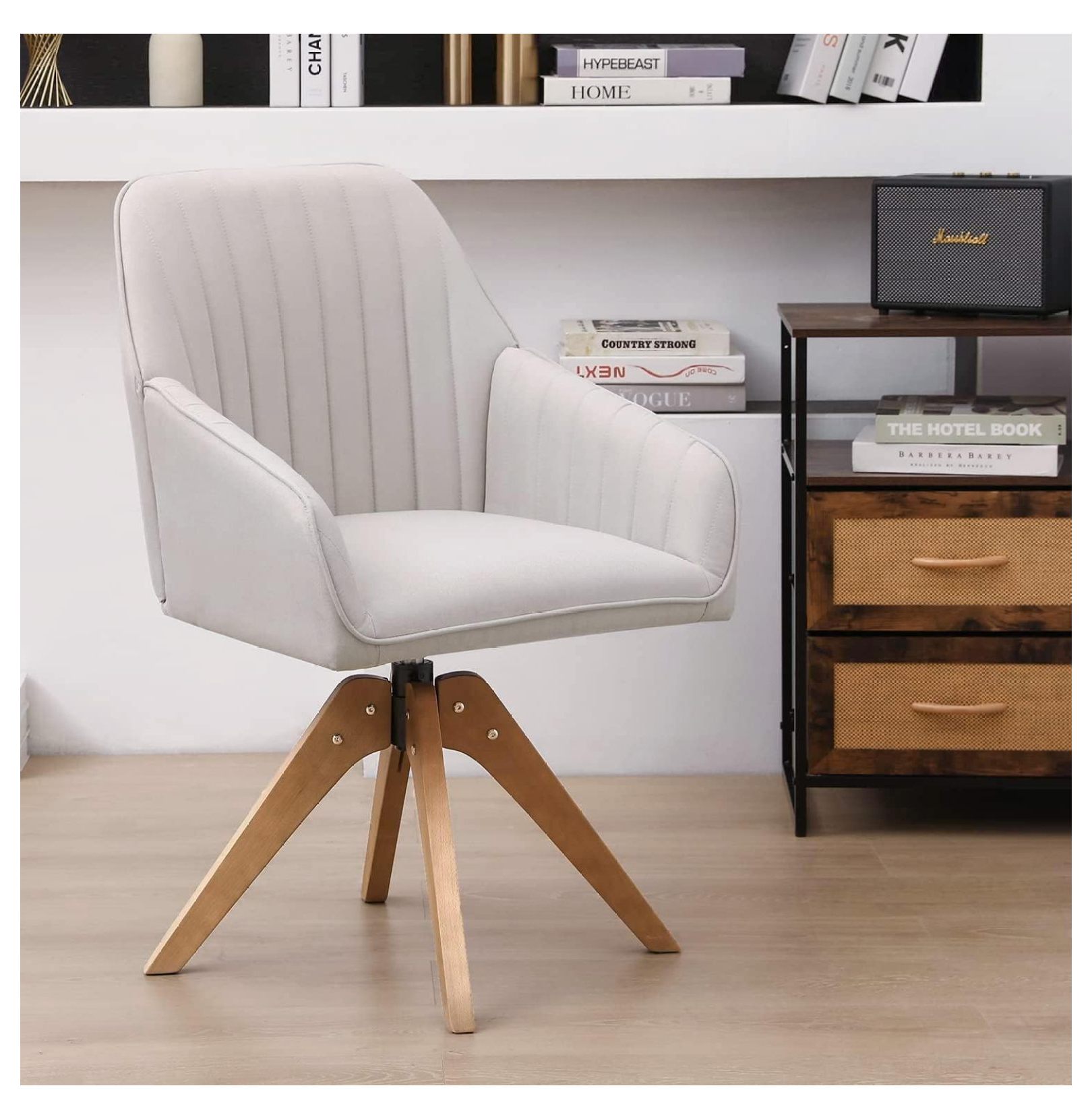 Drevy Century Modern Swivel Accent Chair for Living Room, Wood Desk