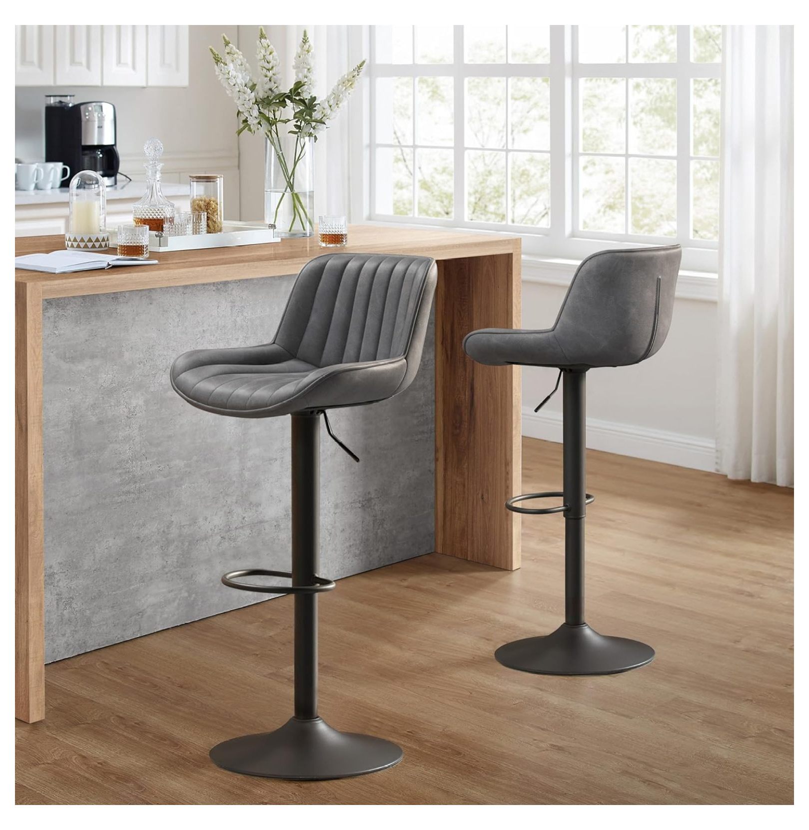 Drevy Century Modern Swivel Bar Stools for Kitchen Counter Adjustable