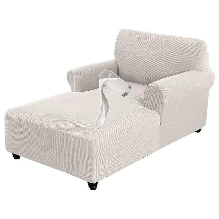 Drevy Chaise Lounge Cover Stretch Chaise Chair Covers Sofa Chaise Slipcover with Double Arm Jacquard Fabric Machine Washable Furniture Protector Couch Soft for Living Room Bedroom Double arm White Wal...
