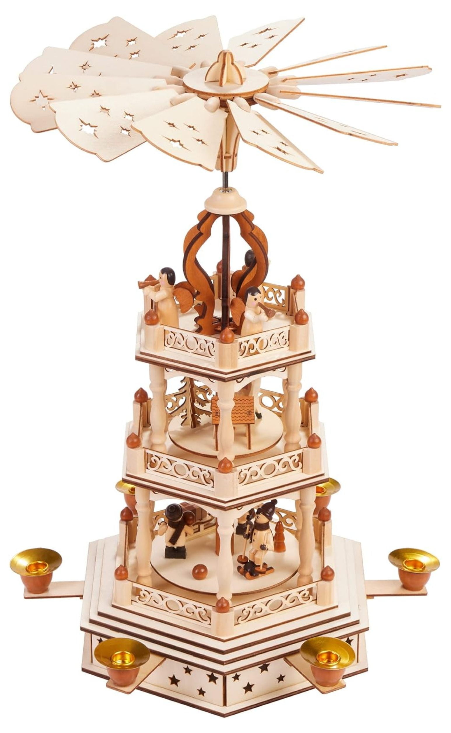 Drevy Christmas - 18 Inches - 3 Tier Carousel - Wooden Rotating Christmas Decoration Nativity Play - Hand-Painted Figures - Designed in Germany