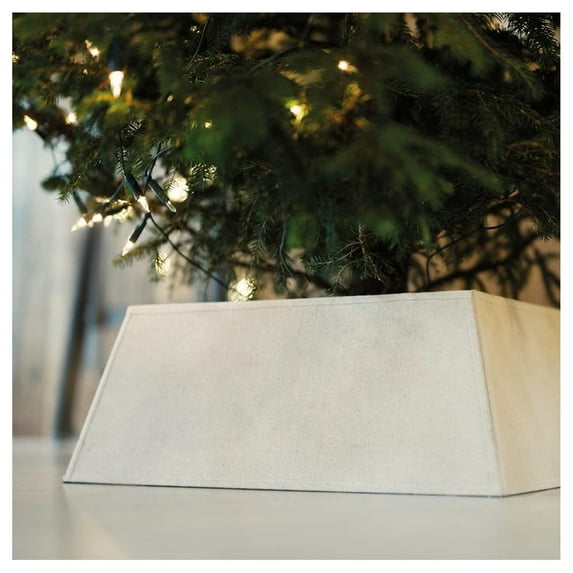 Drevy Christmas Tree Skirt Stand Christmas Tree Collar Basket Square Base Durable Fabric for Xmas Tree Decoration 28" D Contemporary (Linen,Large)