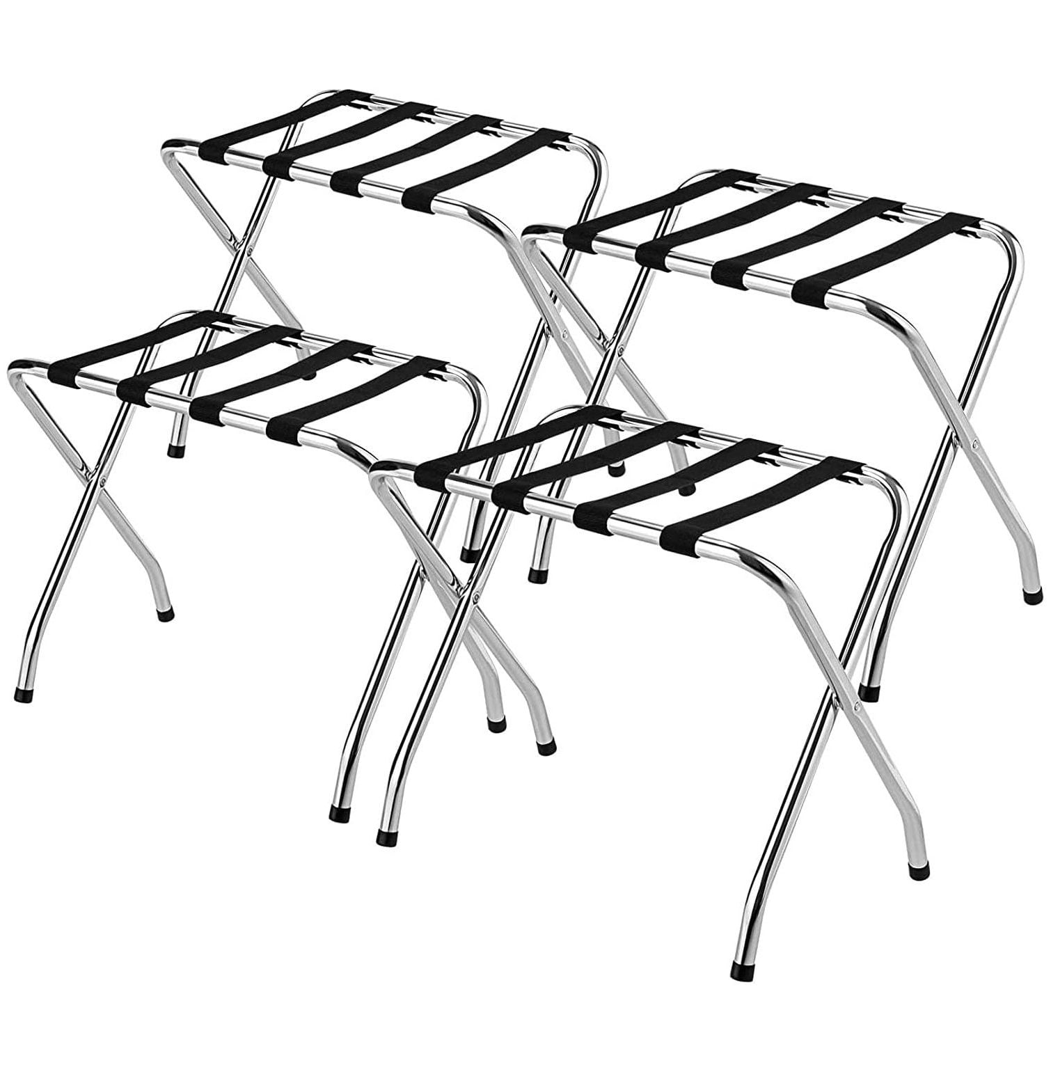 Chrome Folding Luggage Rack with Nylon Straps, Set of 4