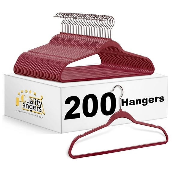 Drevy Clothes Hangers 200 Pack - Non-Velvet Plastic Hangers for Clothes -Heavy Duty Coat Hanger Set -Space-Saving Closet Hangers with Chrome Swivel Hook, Non-Flocked Hangers, Raspberry