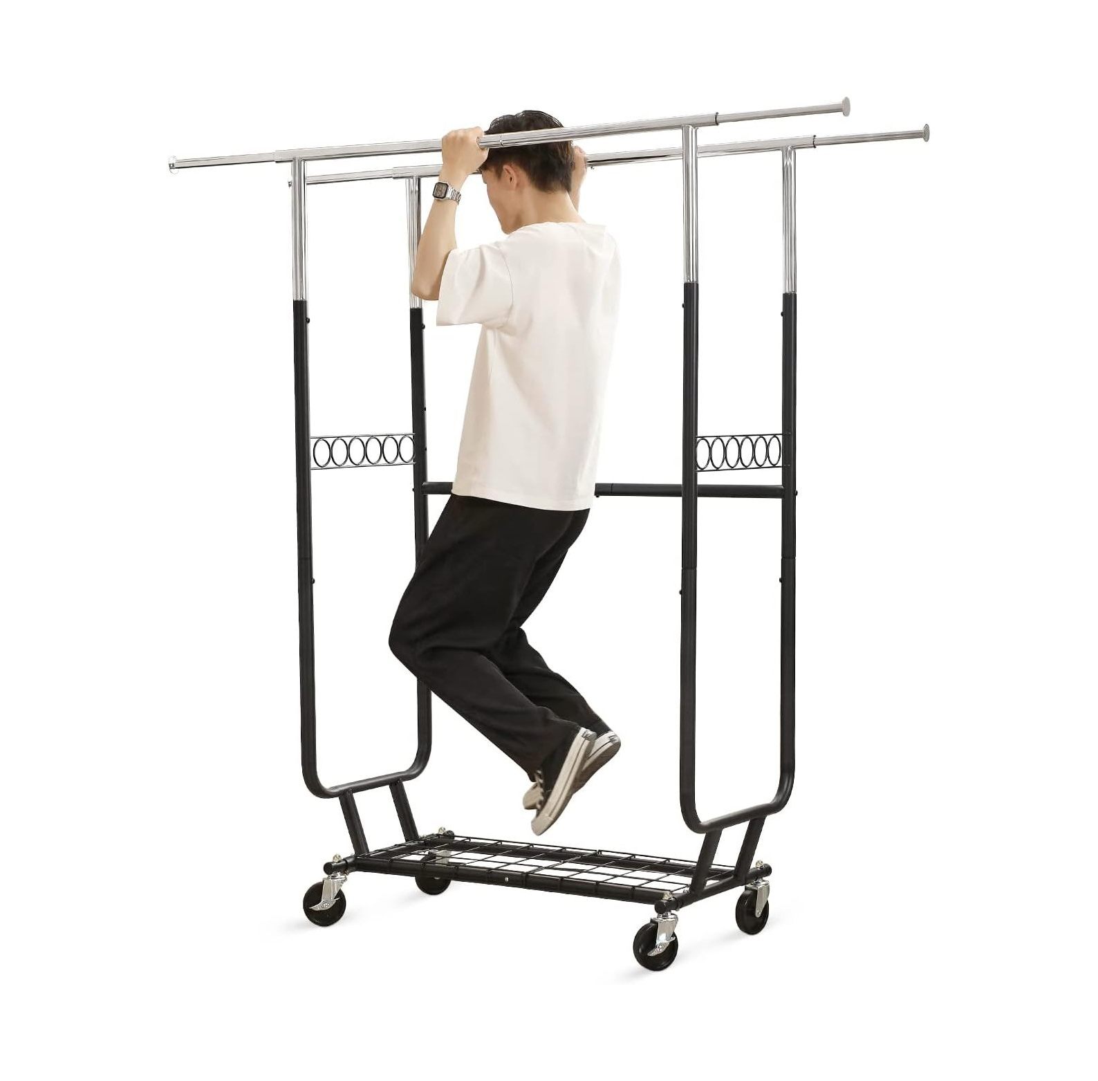 Drevy Clothing Garment Rack Double Rail Heavy Duty Rolling Clothes Rack