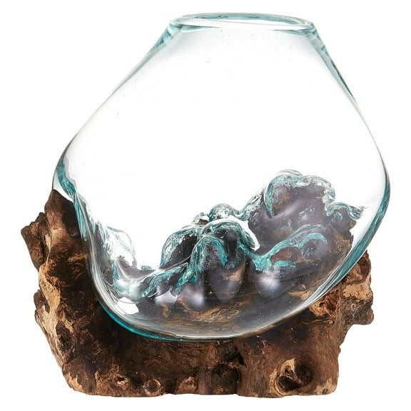 Drevy Cohasset Molten Sculpture, Approximately 8" Wide, Natural Wood and Recycled Glass