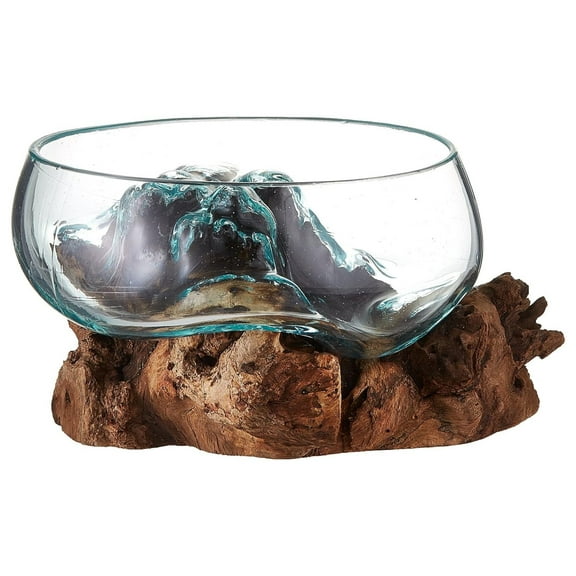 Drevy Cohasset Wide Mouth Molten, Approximately 8", Natural Wood and Recycled Glass