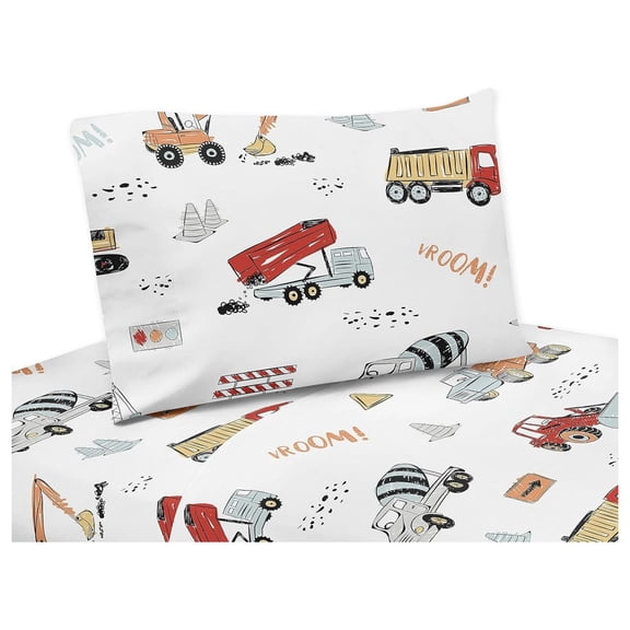 Drevy Construction Truck Sheet Set - 3 Piece Set - Grey Yellow Orange Red and Blue Transportation