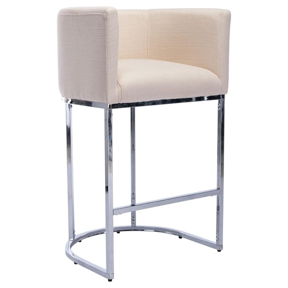 Drevy Contemporary Cream Linen Bar Stool, 29" Upholstered Fabric Counter Height Barstool Kitchen Counter Island Stool with Screwed Together Chrome Finish Base
