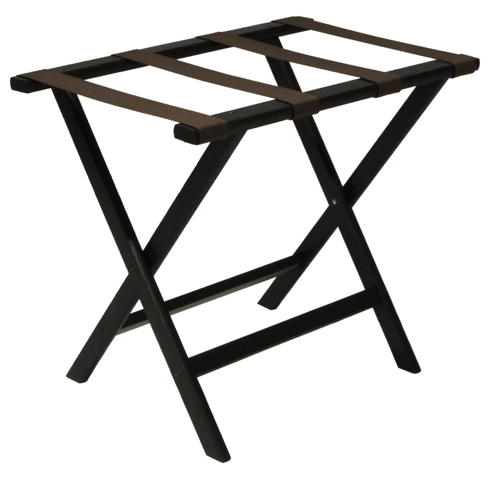 Black Oak Folding Luggage Rack with Brown Straps