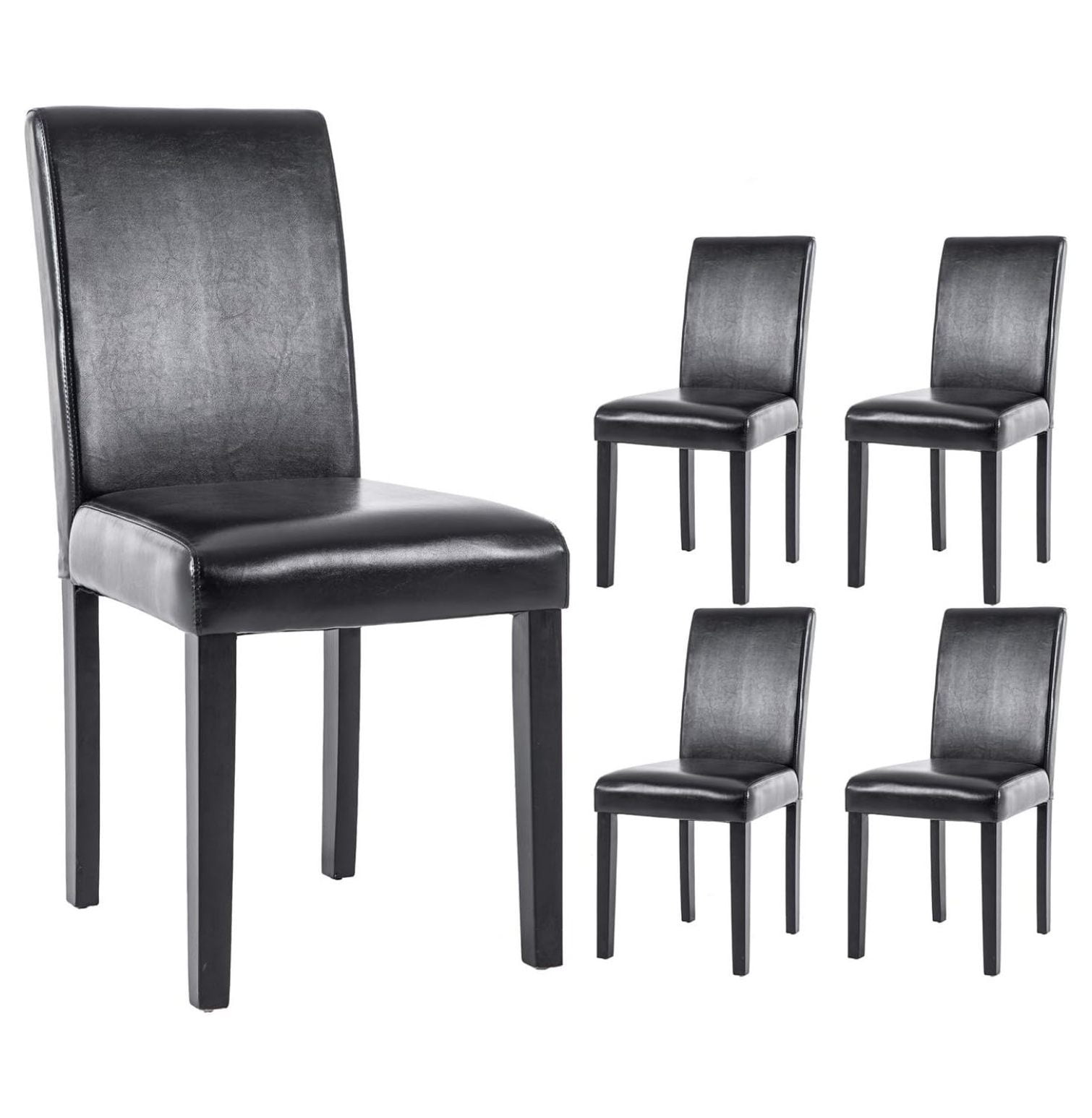 Set Of 4 Brown Leather Dining Chairs - Armless, Padded Seat, Wood Frame, Contemporary Style