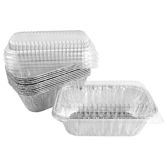 Drevy Disposable 1 lb. Aluminum Mini Loaf Pans with Clear Low Dome Lids (Pack of 100 Sets)