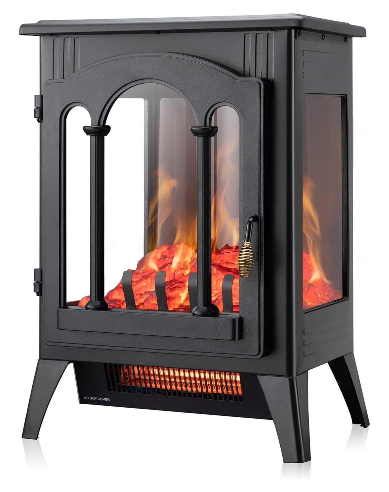 Drevy Electric Fireplace Stove, Freestanding Fireplace Heater with Realistic Flame, Indoor Electric Stove Heater, Portable, Infrared, Thermostat, Overheating Safety System, 1000W/1500W(16 Inch)