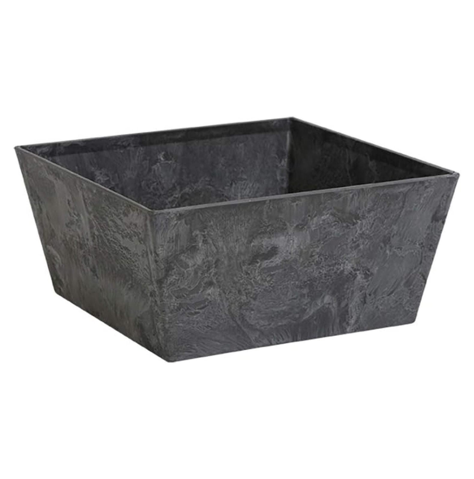 Ella 12-Inch Black Low Square Plastic and Stone Planter