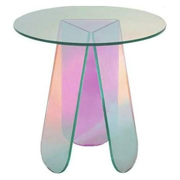 Drevy End Table Clear Round Side Table Modern Accent Table Iridescent