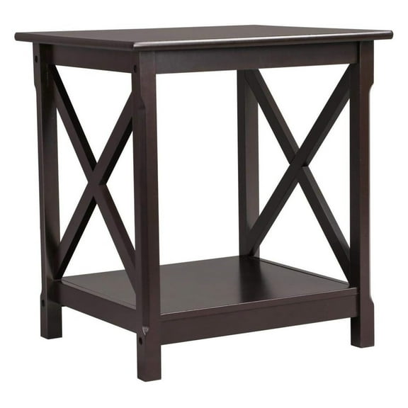 Drevy End Table with Storage Shelf in Classic X-Design, 2 Tier Sofa Side Table for Living Room,18" D x 20" W x 22" H Inches, Dark Coffee