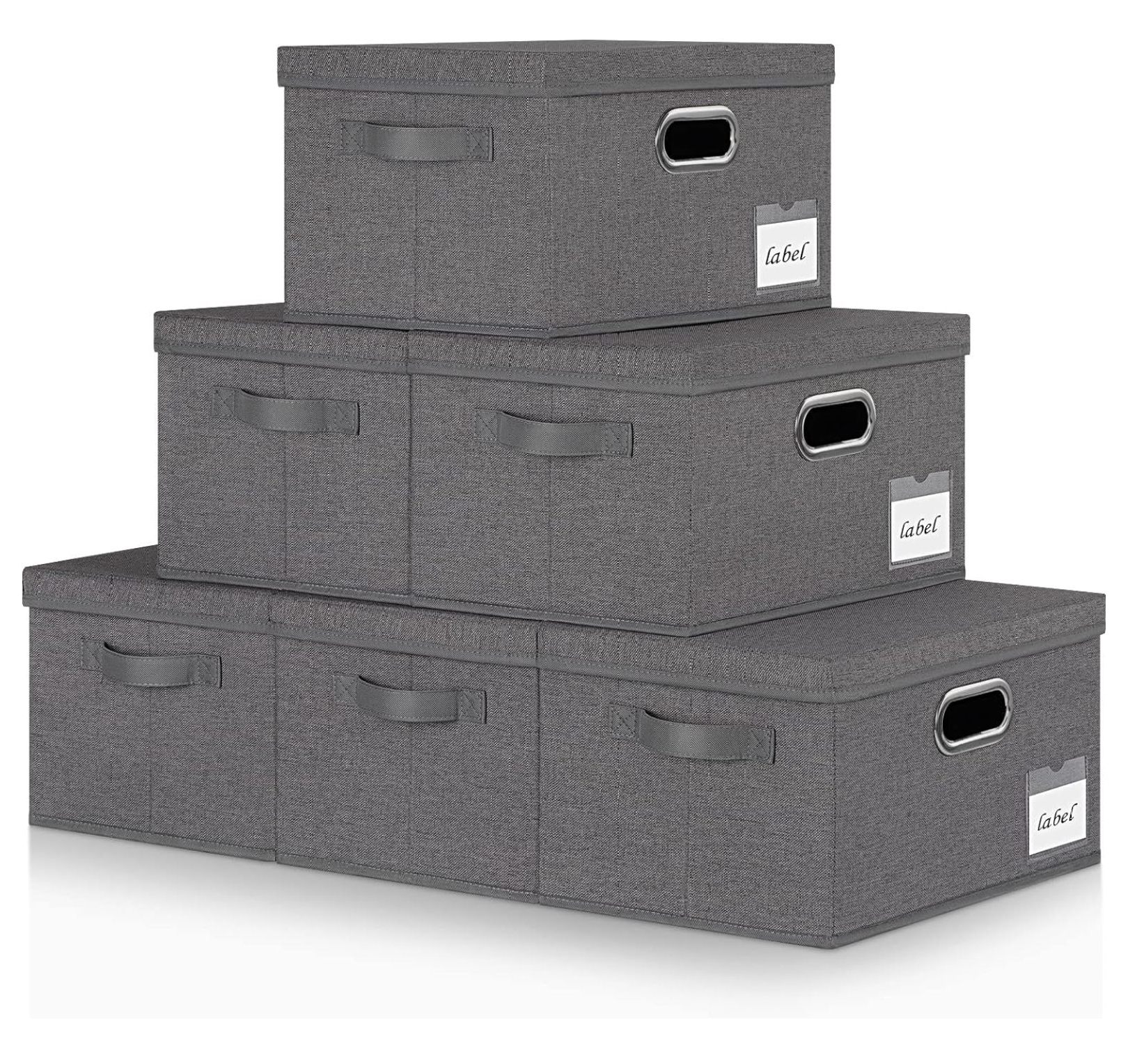 Drevy Extra Large Storage Bins with Lids（6Pack）, Foldable Linen Fabric Storage Boxes with Lids