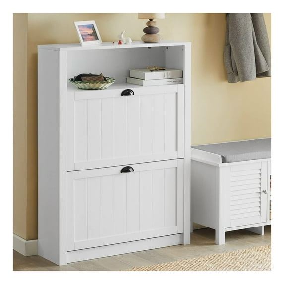 Drevy FSR87-W, 2 Drawers Shoe Cabinet Shoe Rack Shoe Storage Cupboard Organizer Unit