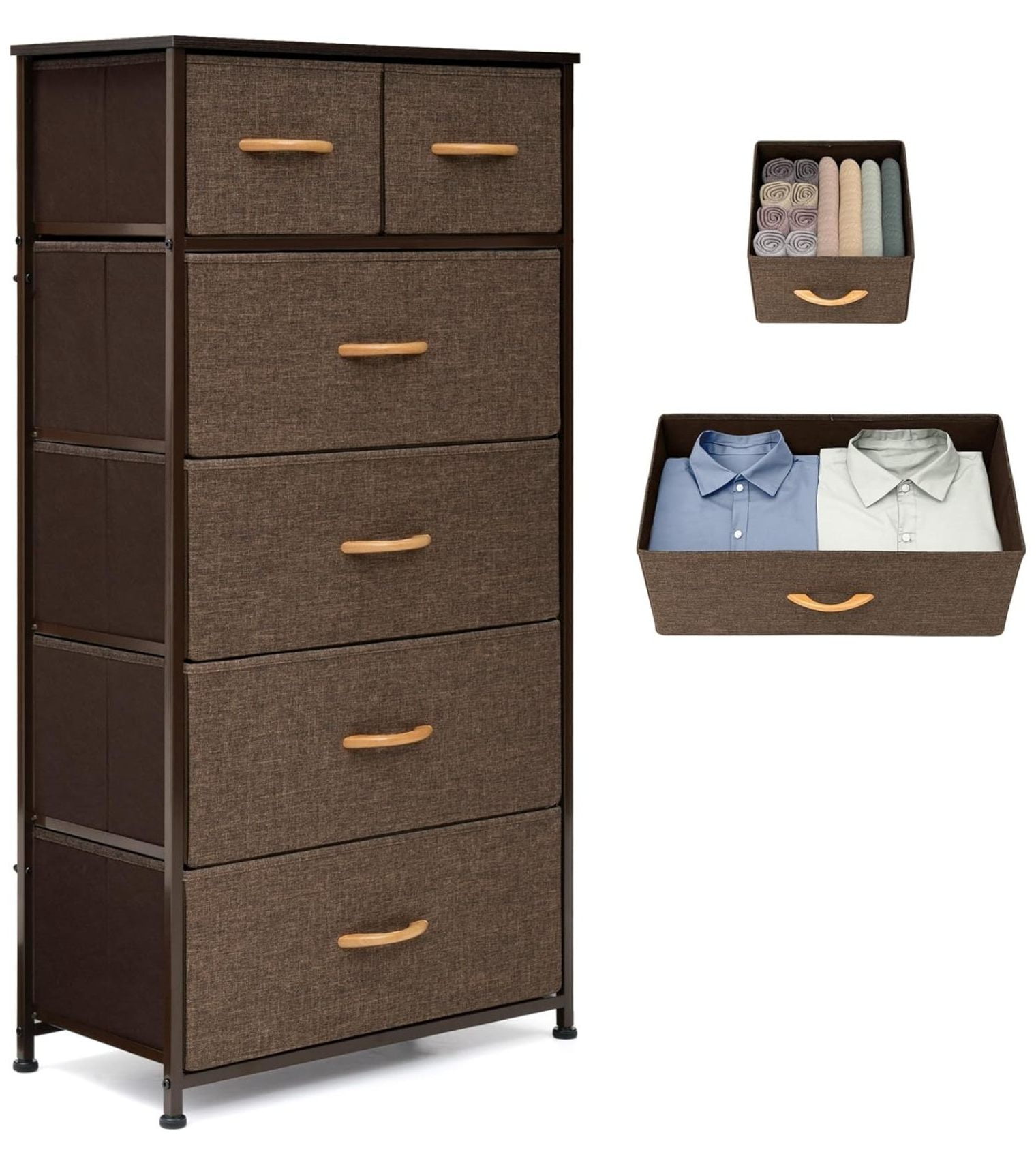 Drevy Fabric Dresser for Bedroom, Tall Skinny dresser with 6 Drawers
