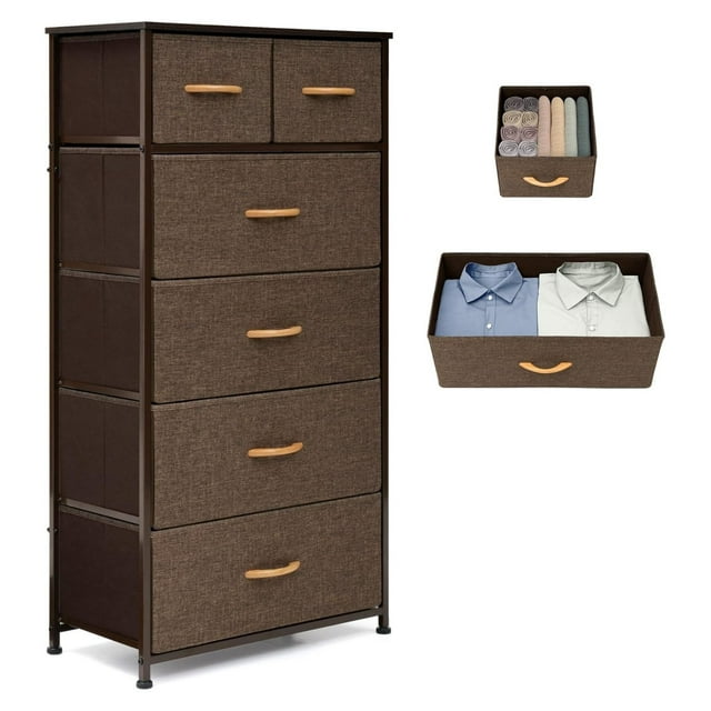 Drevy Fabric Dresser for Bedroom, Tall Skinny dresser with 6 Drawers