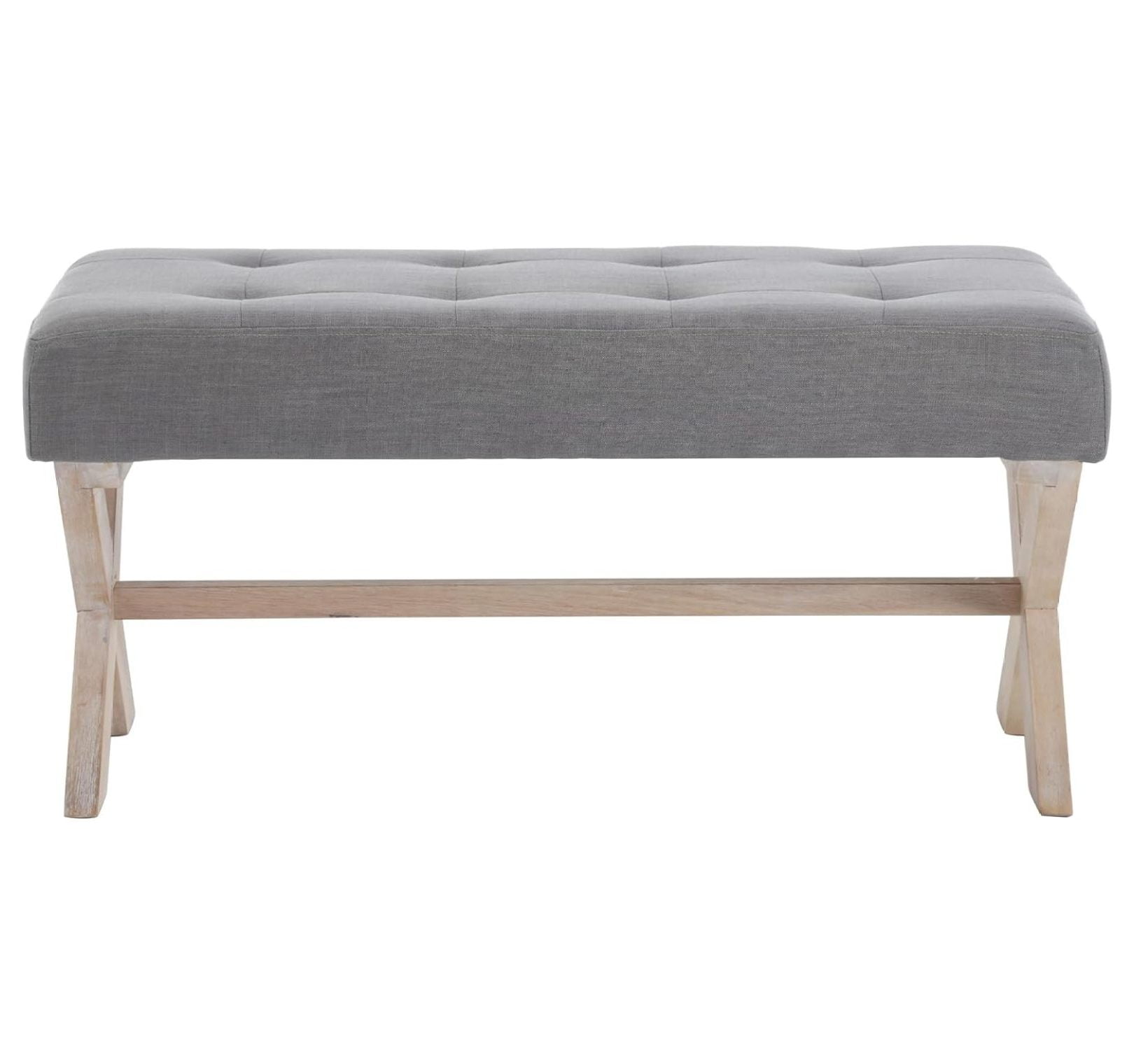 Drevy Fabric Upholstered Entryway Bench Seat, Gray 36 inch Bedroom Bench Seat with White Washed
