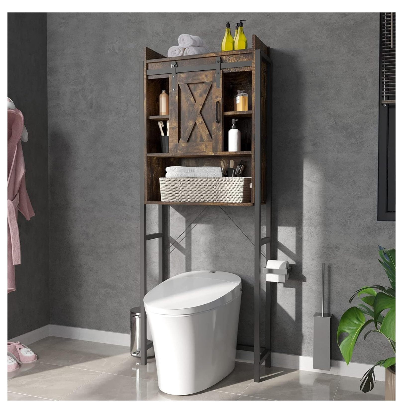 Drevy Farmhouse Over The Toilet Storage with Sliding Barn Door