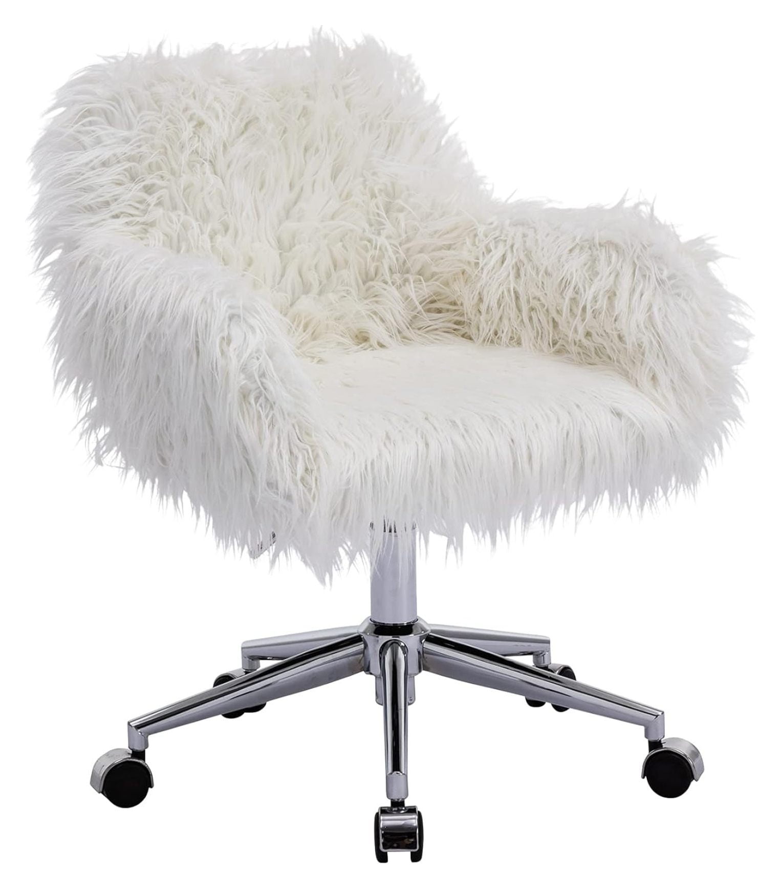 Drevy Fluffy Office Desk Chair, Faux Fur Modern Swivel Armchair with