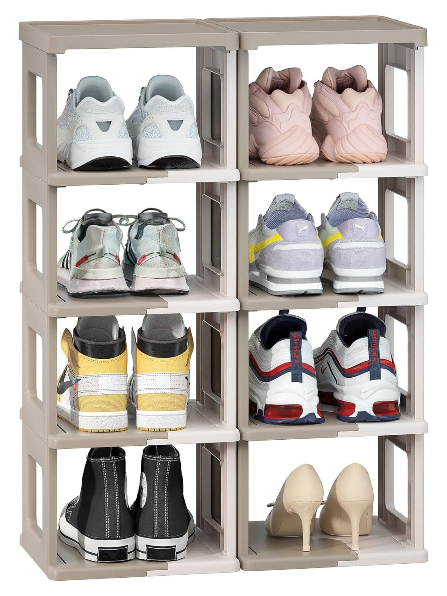 Drevy Foldable Shoe Rack 10 Tiers, Stackable Shoe Organizer, Plastic